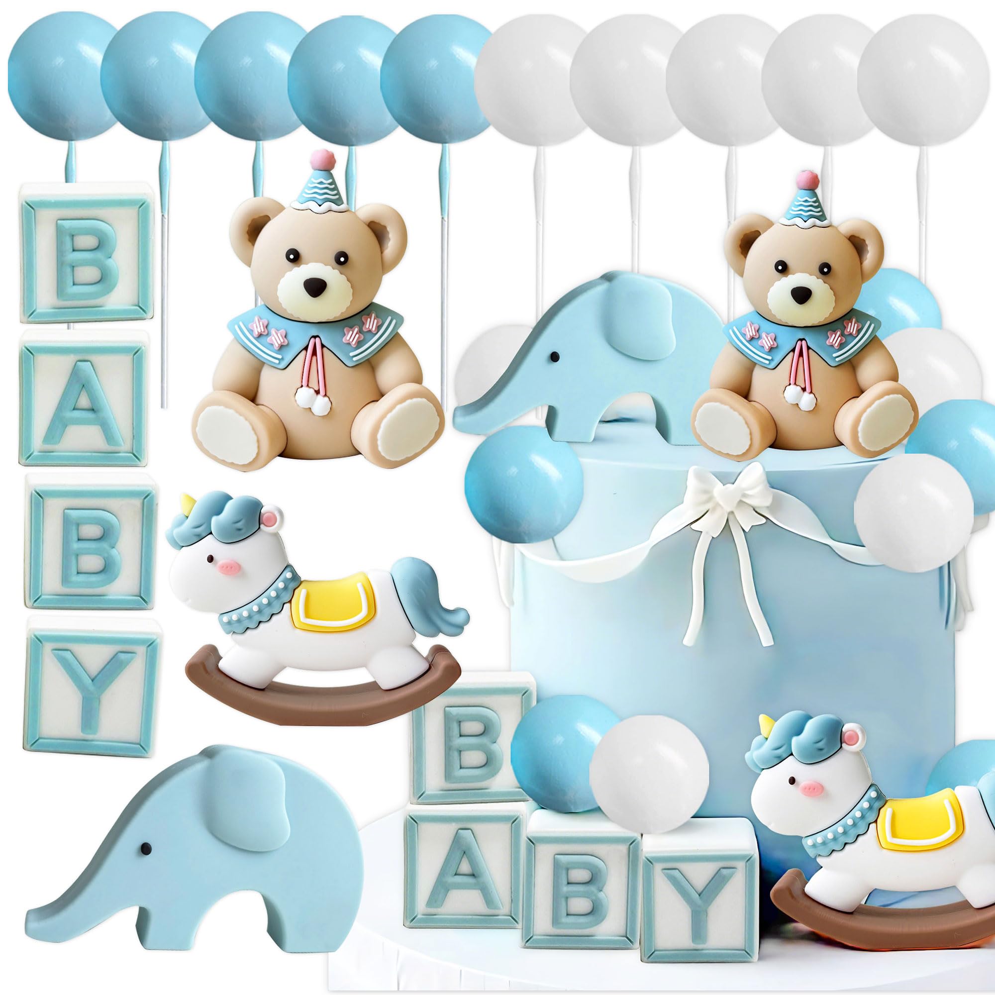 Blue Bear Cake Decoration Blue White Balls Cake Topper Bears Cake Topper Baby Shower Birthday Cake Decoration