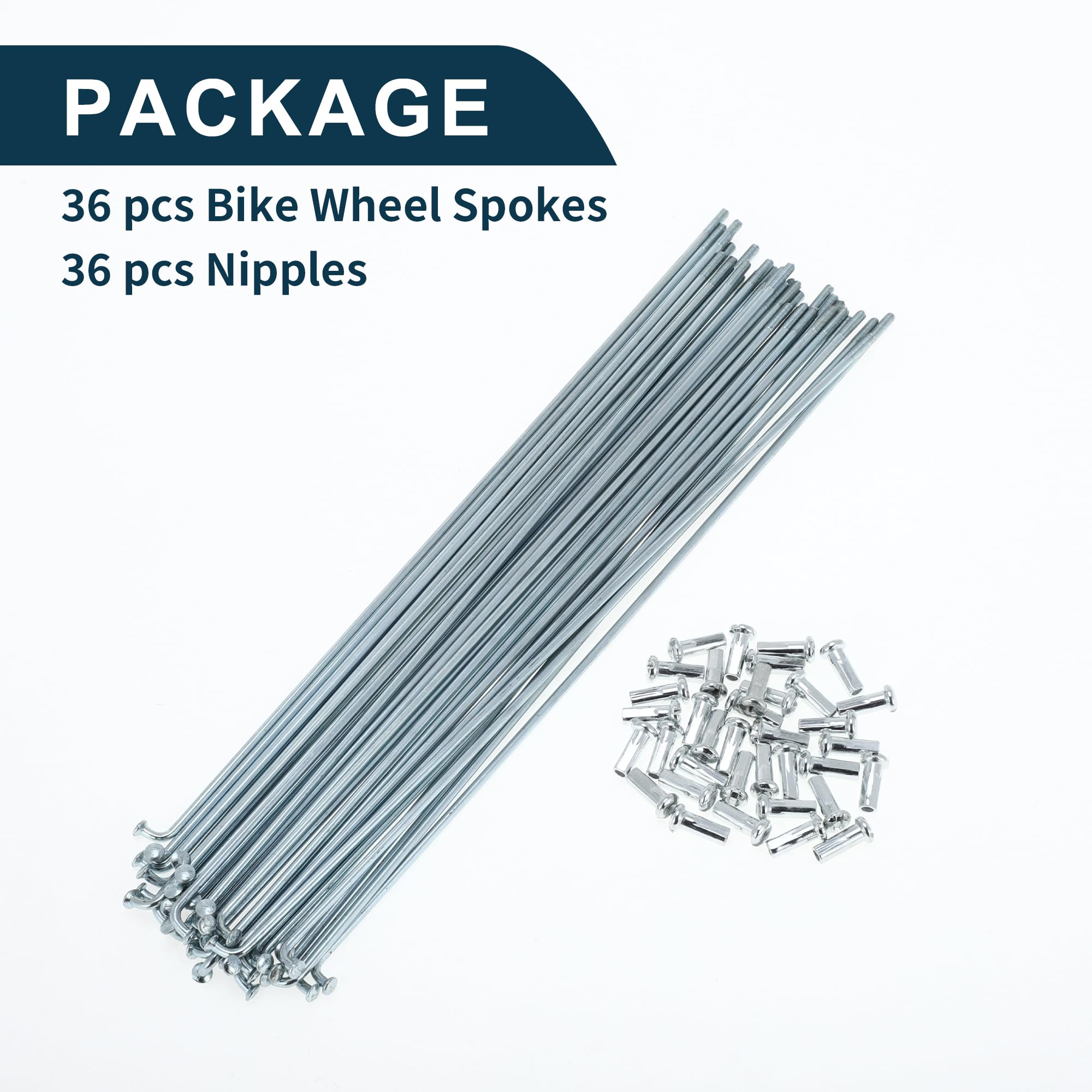 Radios para Bicicleta, Radios para Ruedas de Bicicleta, Tono Plateado, Niple, 36 Piezas, 13G, Acero Galvanizado 45