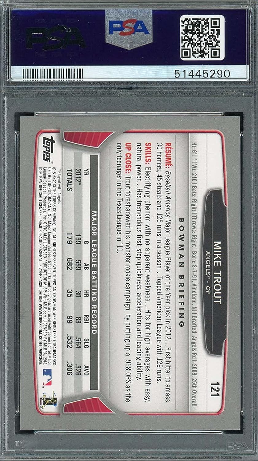 Mike Trout 2013 Bowman Baseball Card #121 Graded PSA 9 MINT