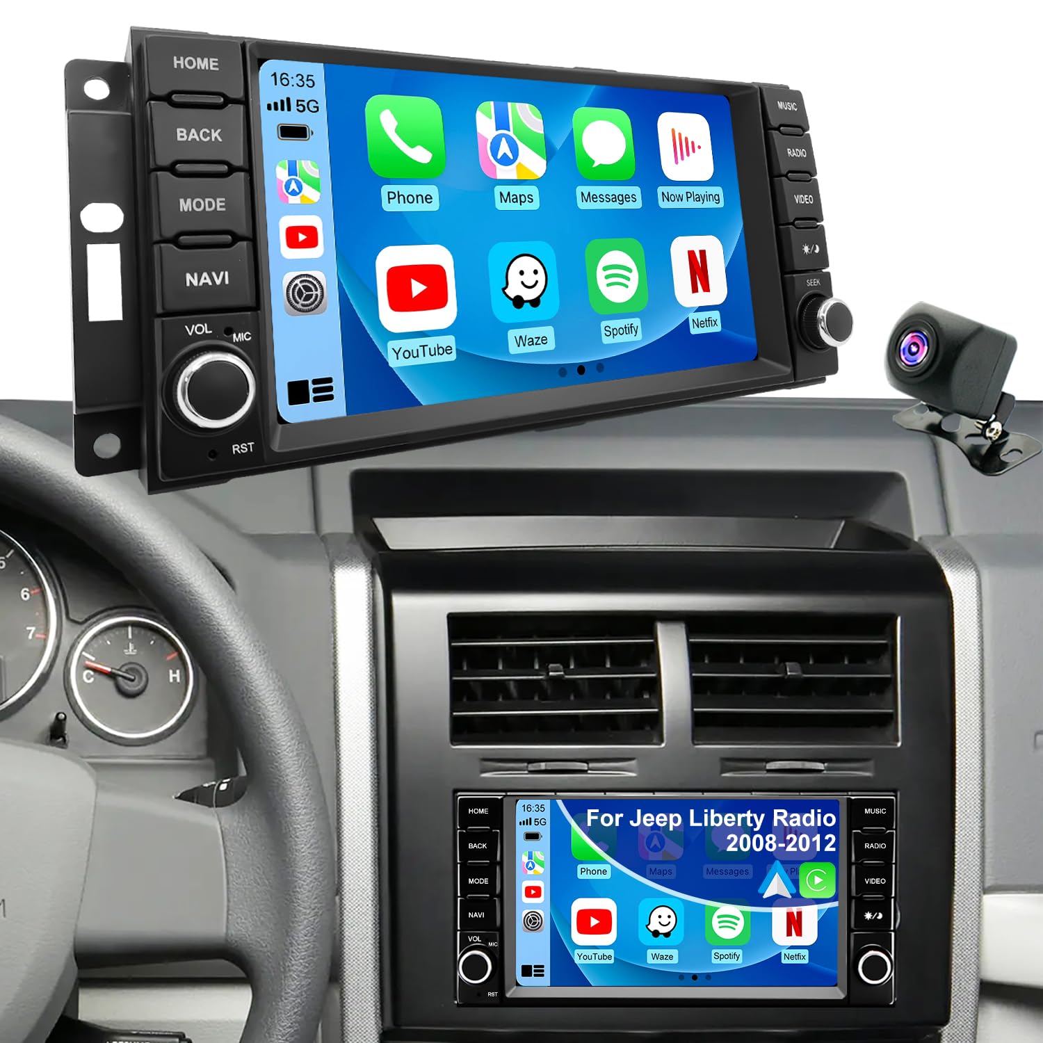 5G WiFi Upgrade Car Radio for Jeep Liberty 2008-2012, Dodge Grand Caravan 2008-2020, Chrysler Town & Country 2008-2016, 7 Inch Wireless Carplay