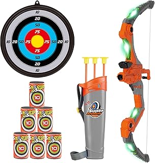 deAO Bow and Arrow Set Kids, Led Light Up Archery Set with Target 3 Suction Cup Arrows, Target, Quiver & 6 Foam Targets, Indoor and Outdoor Archery Training Game for Children Boys Girls (Green)