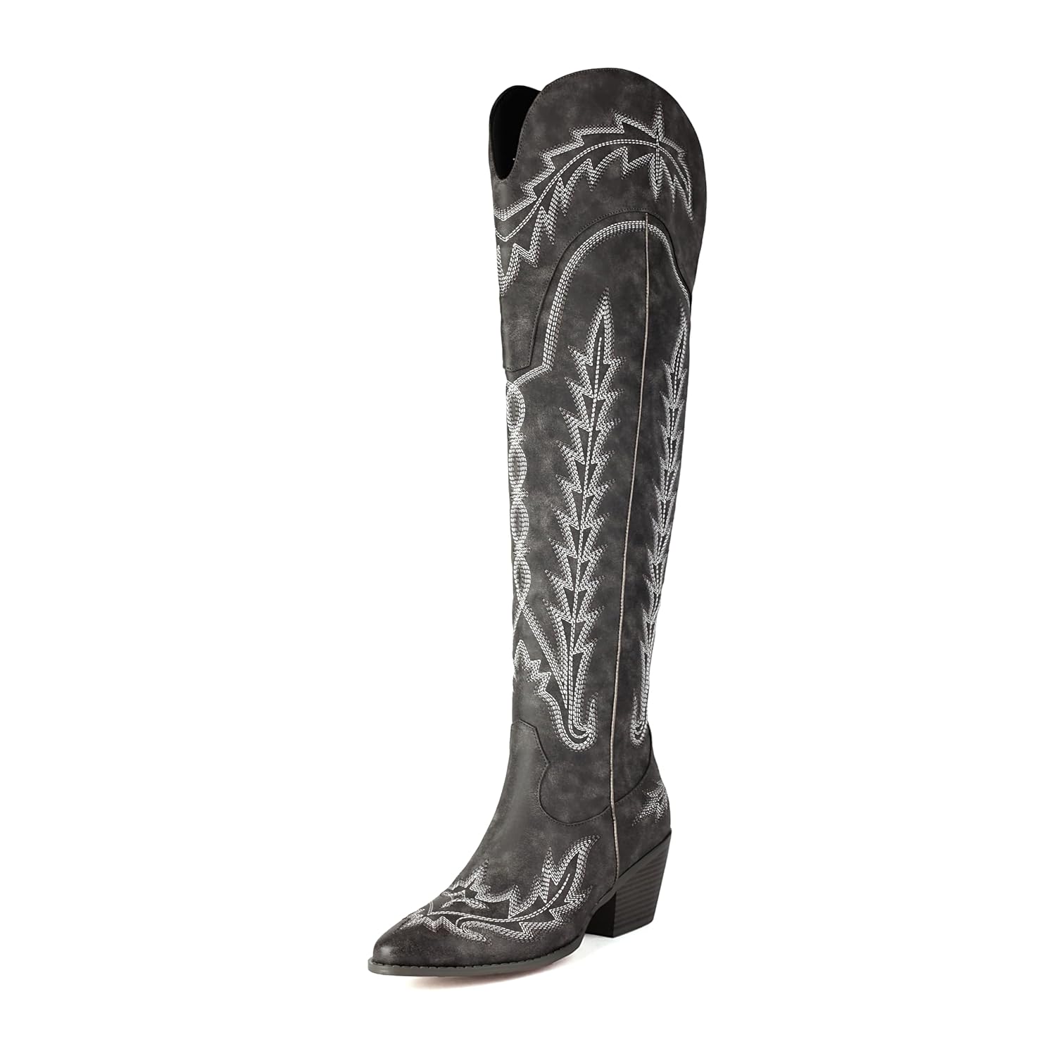 BEAUPAS Womens Western Cowboy Boots Over The Knee Thigh High Boots Embroidered Stacked Heel