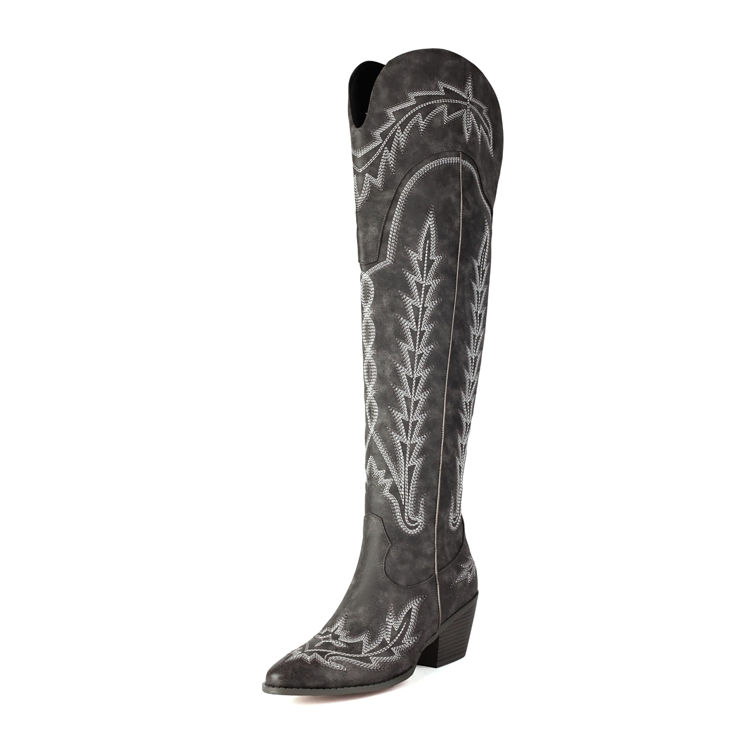 BEAUPAS Womens Western Cowboy Boots Over The Knee Thigh High Boots Embroidered Stacked Heel