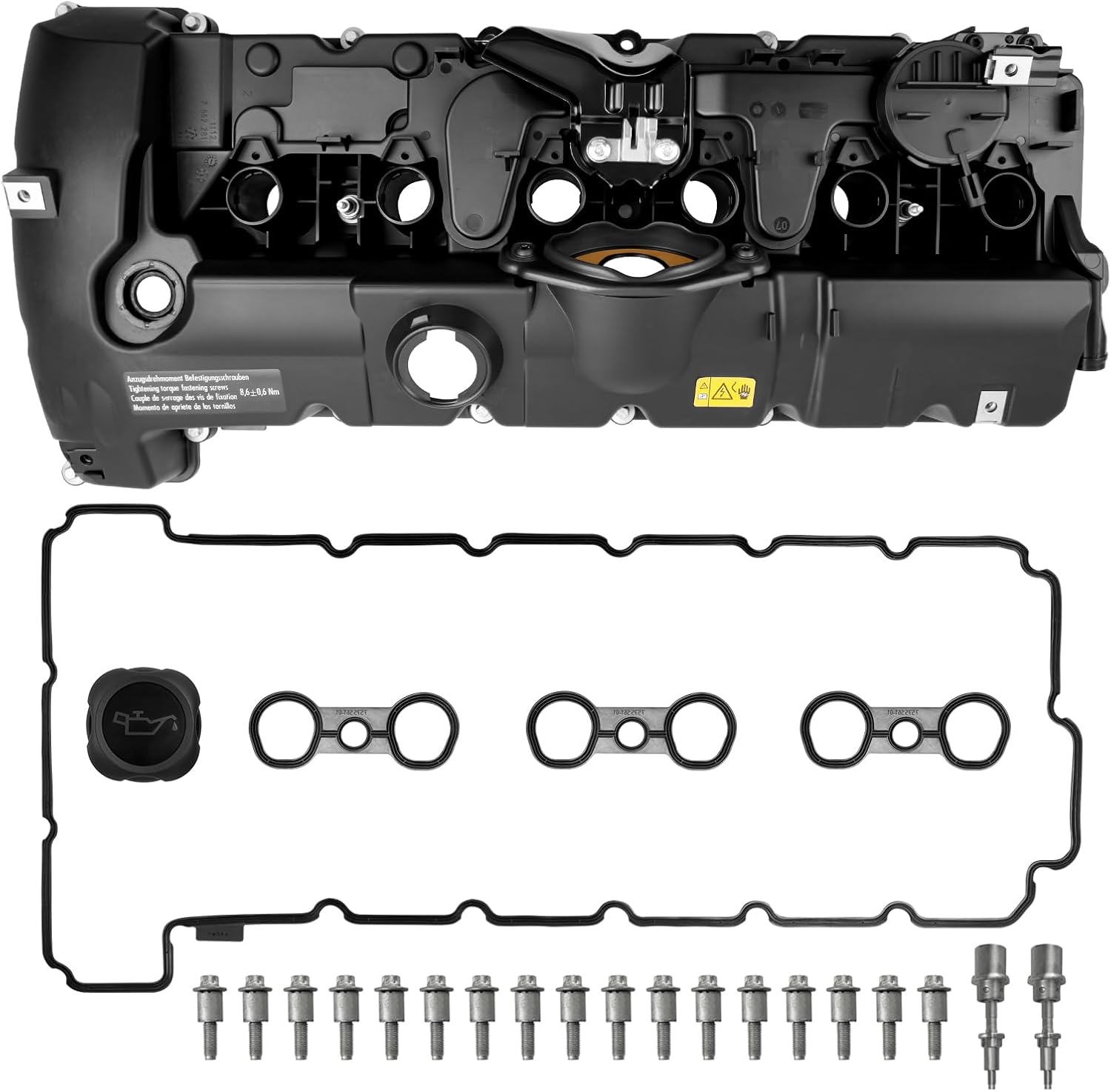 N52 Engine Valve Cover Kit Compatible with 128i 323i 328i 528i X5 X3 Z4 125i 130i 525i 530i 2.5L 3.0L with Oil Filler Cap and Gasket and Bolts Replace 11127552281