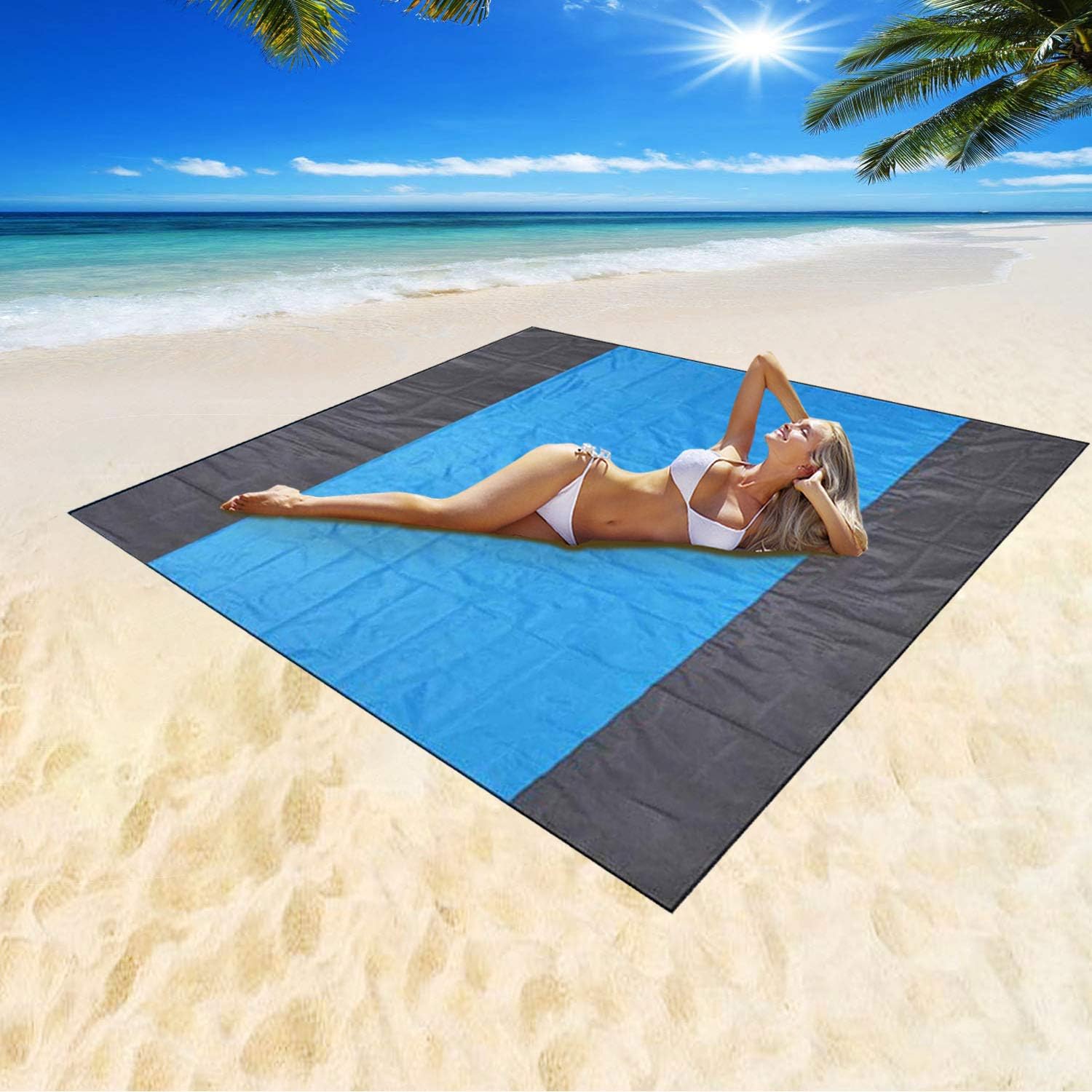 Mumu Sugar Sand Free Beach Blanket, Extra Large Waterproof Beach Mat-Lightweight Quick Drying Heat Resistant Outdoor Picnic mat for Travel, Camping, Hiking and Music Festivals(82” X79”)