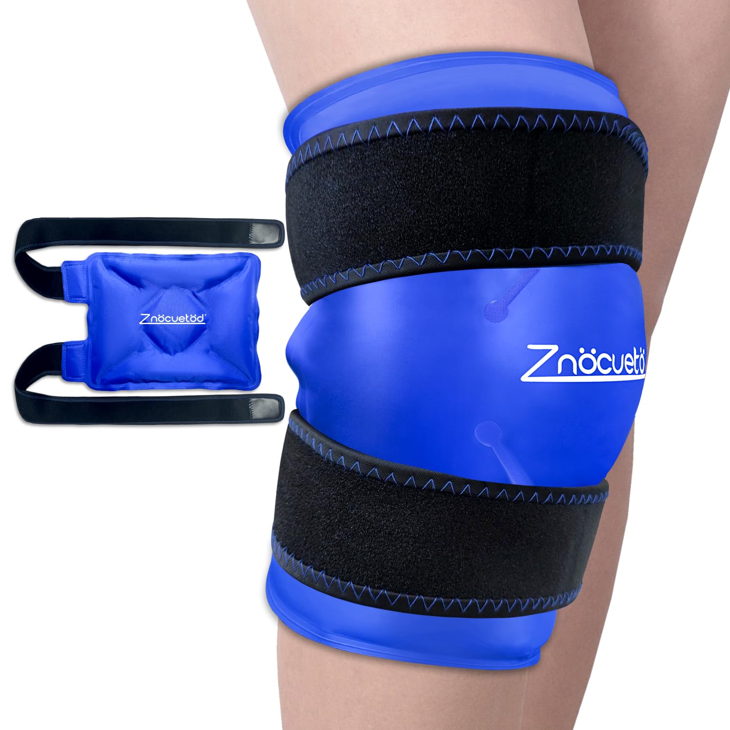 ZNÖCUETÖDEnhanced Knee Ice Pack Wrap for Pain Relief, Large Gel Ice Pack for Knee Leg Injuries Reusable with Cold Compression for Tendonitis, Arthritis, Swelling, Bruises, Surgery Recovery