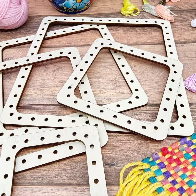 Curious Button 5 PCS Square Wooden Weaving Loom Kit with Colorful Needles | DIY Knitting & Sewing Frame for Beginners | Handcrafted Decorative Tapestry Loom Board | Wooden Weaving Tool for Craft & Art Projects-image-10