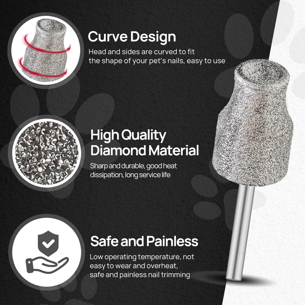 FOCSTOL Diamond Rotary Bit for Dogs Pets 2pcs 3mm Rotary Nail Grinder Bits for Animals Nail Care, Type A - Image 3