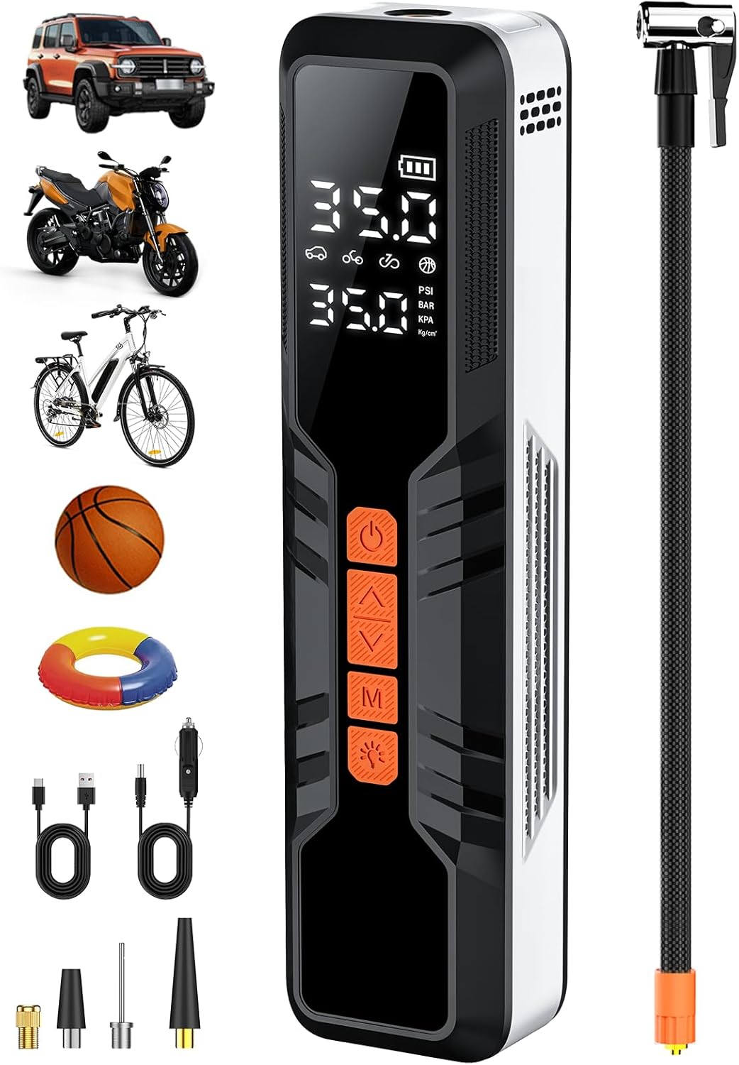 ម៉ាស៊ីនបូមធូលីចល័ត ១០០០០mAh, ម៉ាស៊ីនបូមទឹកអគ្គិសនីលឿន ៤X, ម៉ាស៊ីនបូមខ្យល់សម្រាប់សំបកកង់រថយន្តដែលមានរង្វាស់សម្ពាធឌីជីថល / អំពូល LED / ធនាគារថាមពលកង់ម៉ូតូគ្រាប់បាល់គ្រឿងបន្លាស់រថយន្ត (១៥០ ភី។ អាយ។ )