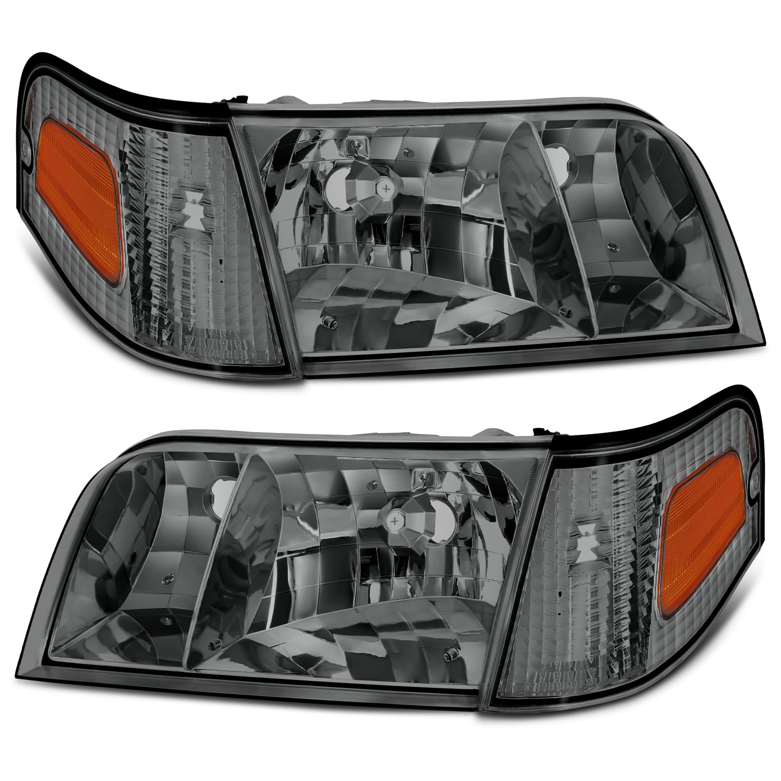 Headlights Assembly Fit For 1998-2011 Ford Crown Victoria 98 99 00 01 02 03 04 05 06 07 08 09 10 11 Ford Crown Victoria w/Corner Headlamp Replacement (Gunmetal Smoked)