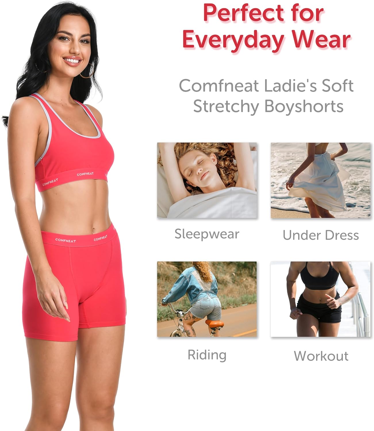 Comfneat Women's 4-Pack Boyshorts Cotton Spandex Boxer Briefs Stretchy Underwear Knitwear - Image 4