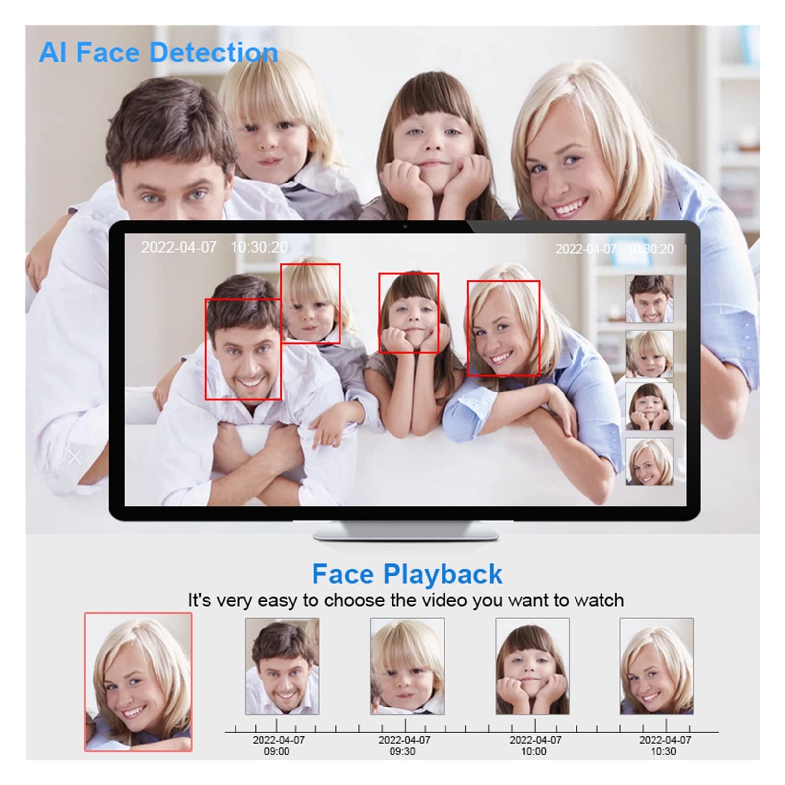 Sistema De Cámara De Seguridad 4K PoE 8CH P2P Kit De Videovigilancia Grabación De Audio Ai Detección De Rostro Color Visión Nocturna FáCil De Instalar(1t,4CH NVR 2 Cams 8MP)