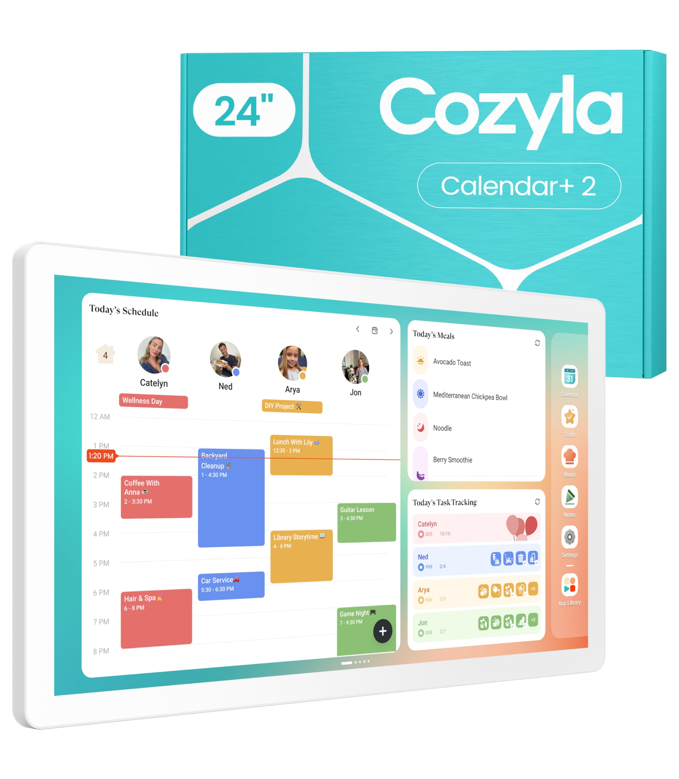 Cozyla Mate Calendar+ 2: 24" Digital Calendar Wall Touch Screen Chore Chart Customizable Dashboard Smart Electronic Display for Family Schedules Meal Plan All App Support Wall Mount Planner for 2026 White