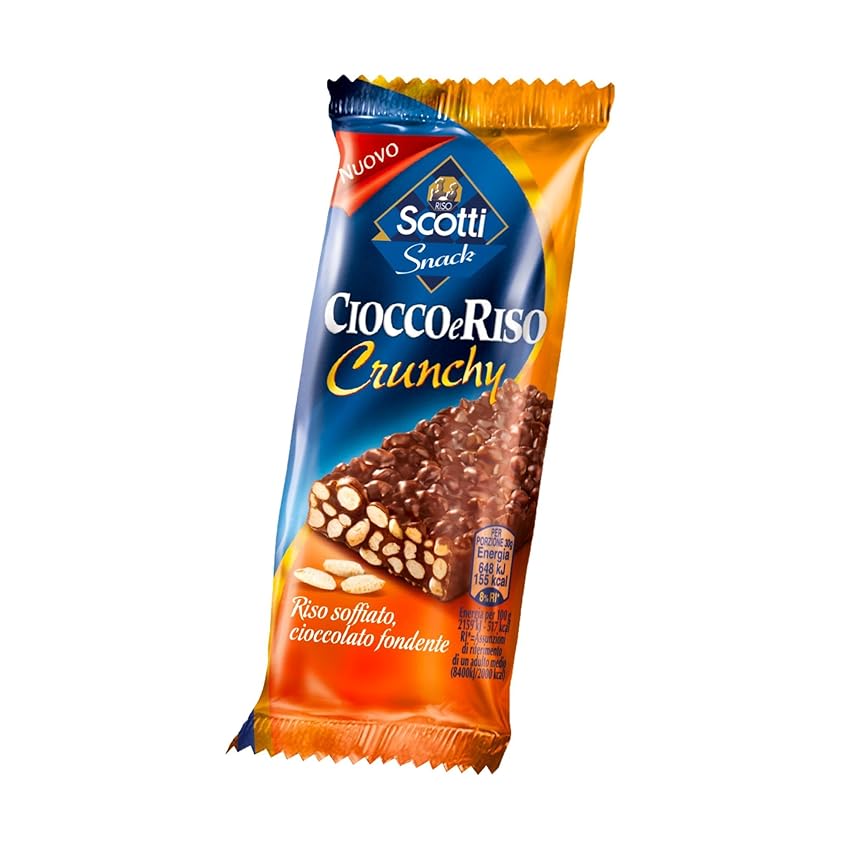 Riso Scotti Cioccoeriso Crunchy Barretta, Riso Soffiato e Cioccolato Fondente, Snack Croccante al Cioccolato, 30g