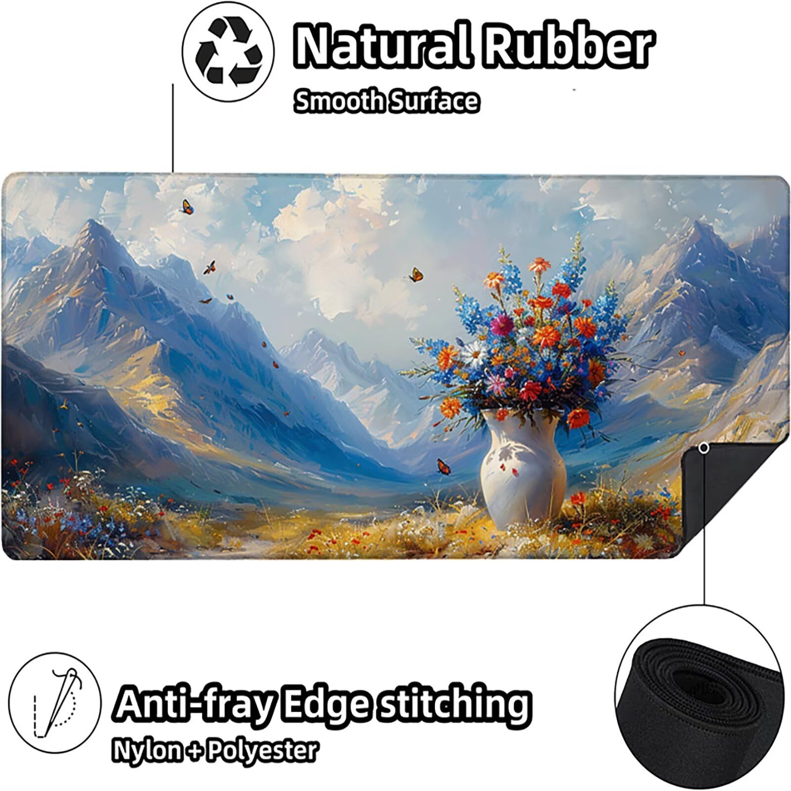 Florero Alfombrilla Ratón Gaming XXL 1500x800 mm, Alfombrilla Gaming Azul Mousepad con Base de Goma Antideslizante, Impermeable Desk Mat para Teclado y Raton, Accesorios Gaming, Regalos de Hombre 0-S