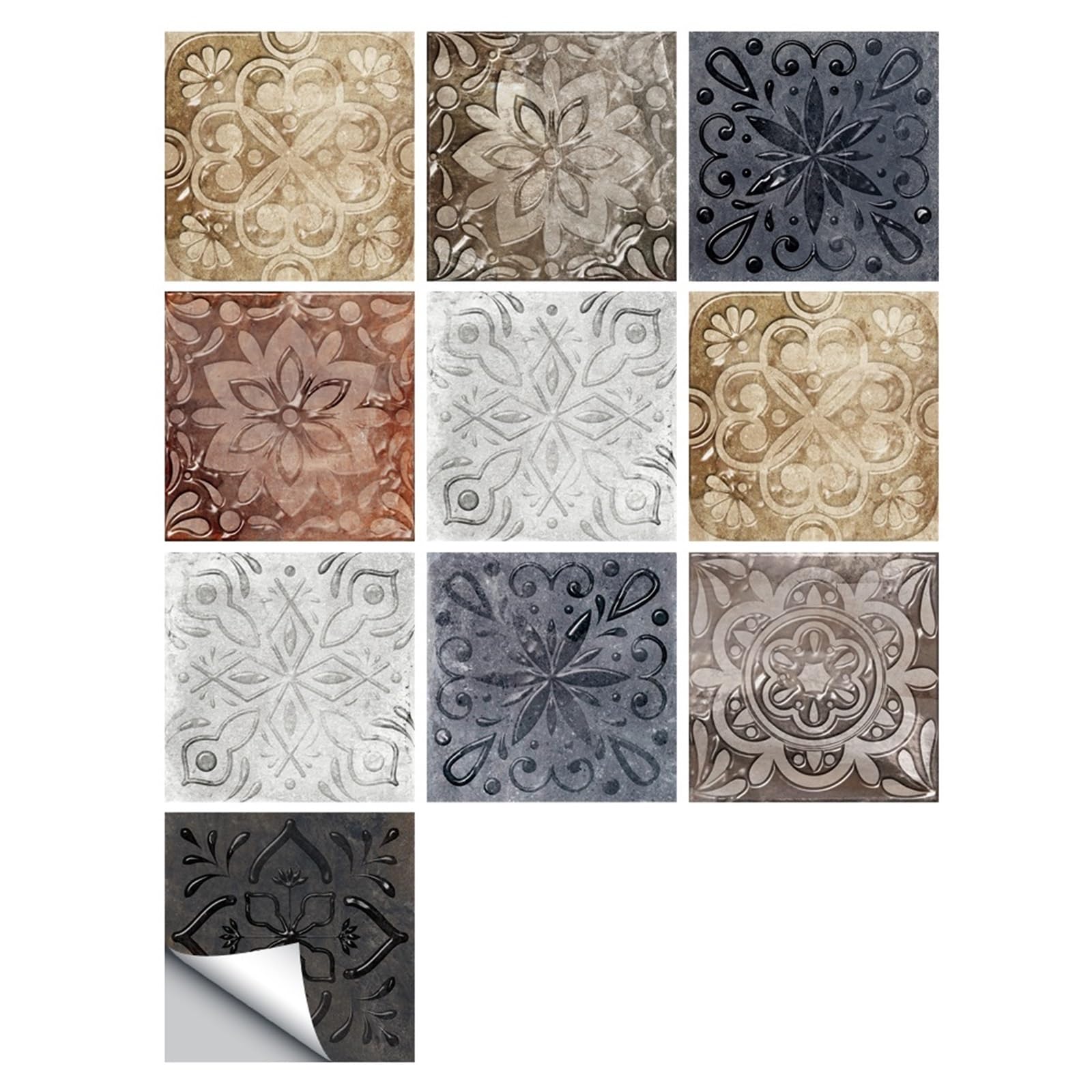 Stickers muraux carrelage rétro multicolores 10x10 cm, vinyle adhésif pour rénovation