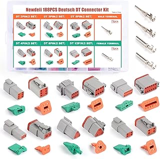 Newdeli Deutsch Connector Kit 188Pcs 12 Sets 2 3 4 6 8 12 Pin Connectors with Size 16 Stamped Contacts 14-20AWG DT Series Sealed Waterproof Automotive Electrical Wire Connectors