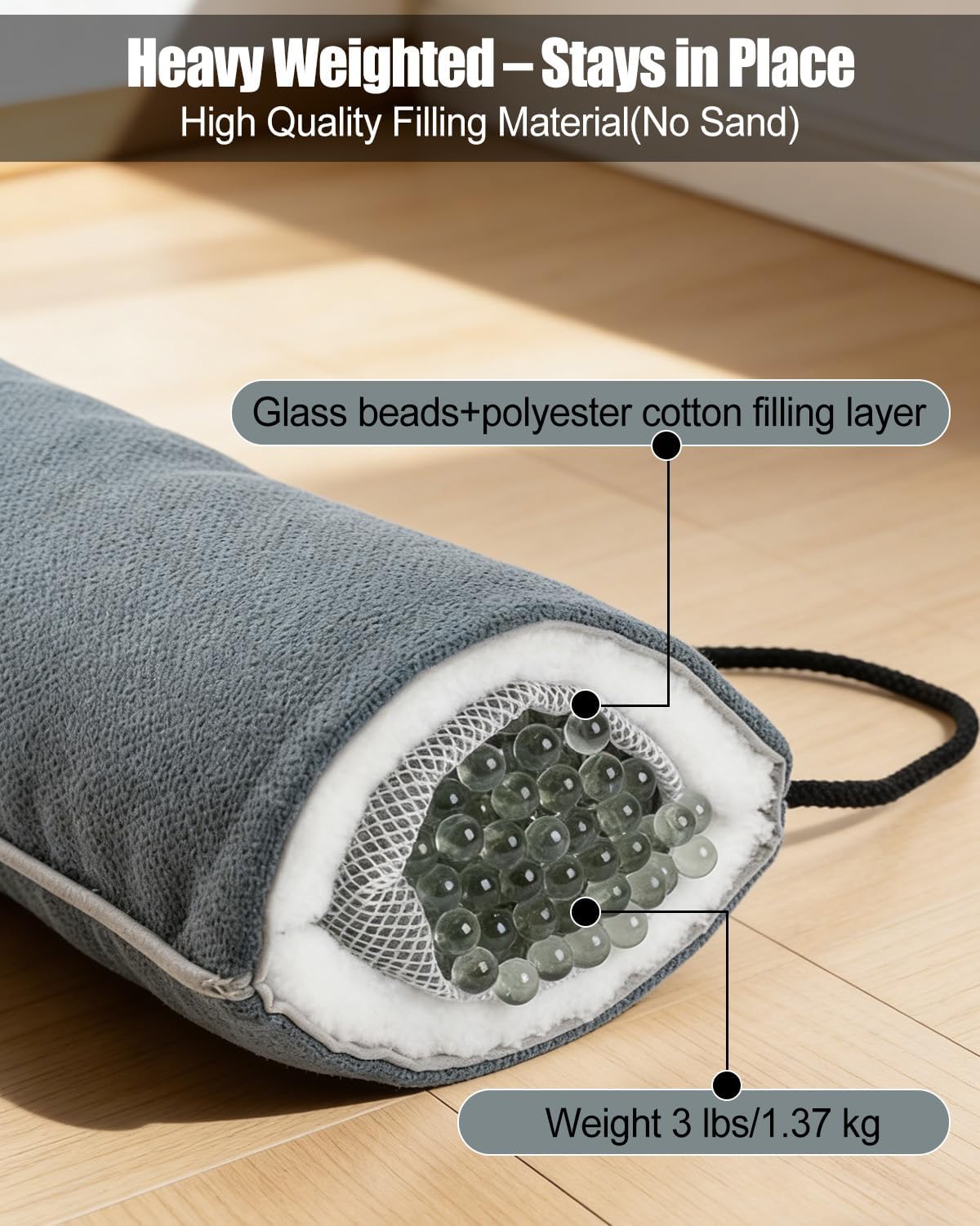 60-Inch Airflow Blocker Door Draft Stopper, Heavy Weighted Under Door Draft Blocker for Doors and Windows, Noise Wind Stopper for Home Balcony Office