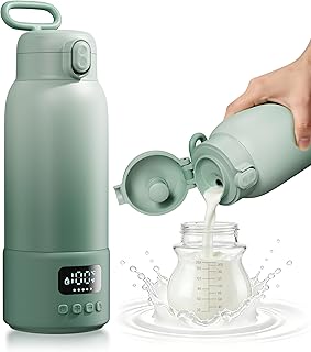 Portable Bottle Warmer for Travel, 17oz Large Capacity, 2-Min Fast Heating, Keep Warm Function, Long Battery Life, Ideal for Heating Breast Milk and Water On-the-Go, Green