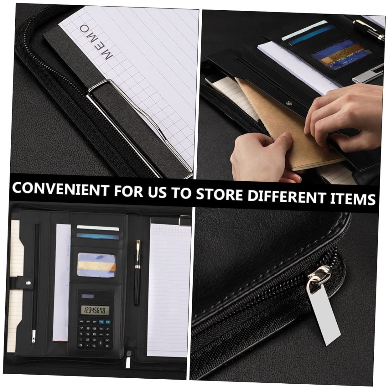 Artibetter Carpeta de Portafolios de Negocios A4 con Cremallera, Pu Negro | Organizador de Documentos, Carpeta Archivador y Carpeta Portadocumentos, Decoracion Colegio, Material de Oficina
