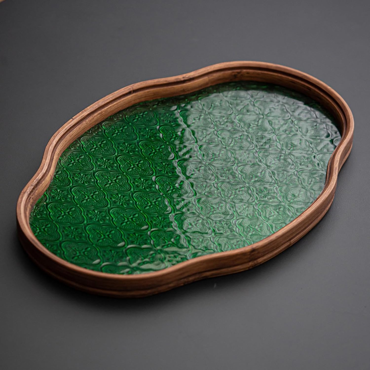 Begonia Flower Glass Tray Jewelry Organizer Tray*begonia Flower Glass Tray Portable Multiuse Serving Dishes for Coffee Table, Green