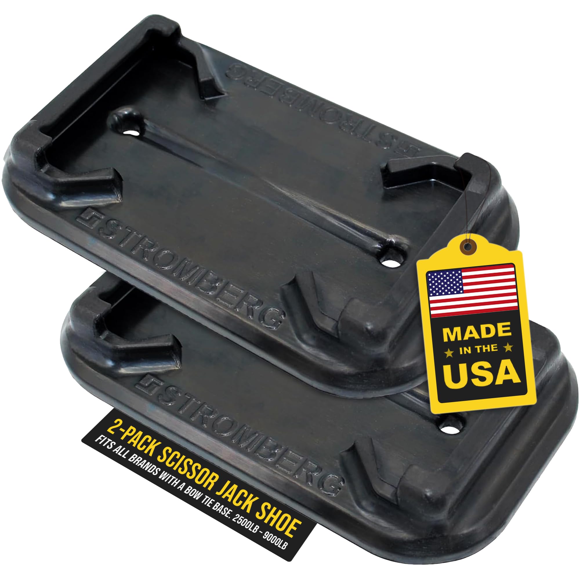 Stromberg Carlson RV Jack Pads – 2-Pack Scissor Jack Shoe for Trailer, Leveling for Campers, EPDM Rubber Base Support for 2500-9000# Scissor Jacks, with Drain Holes – Black