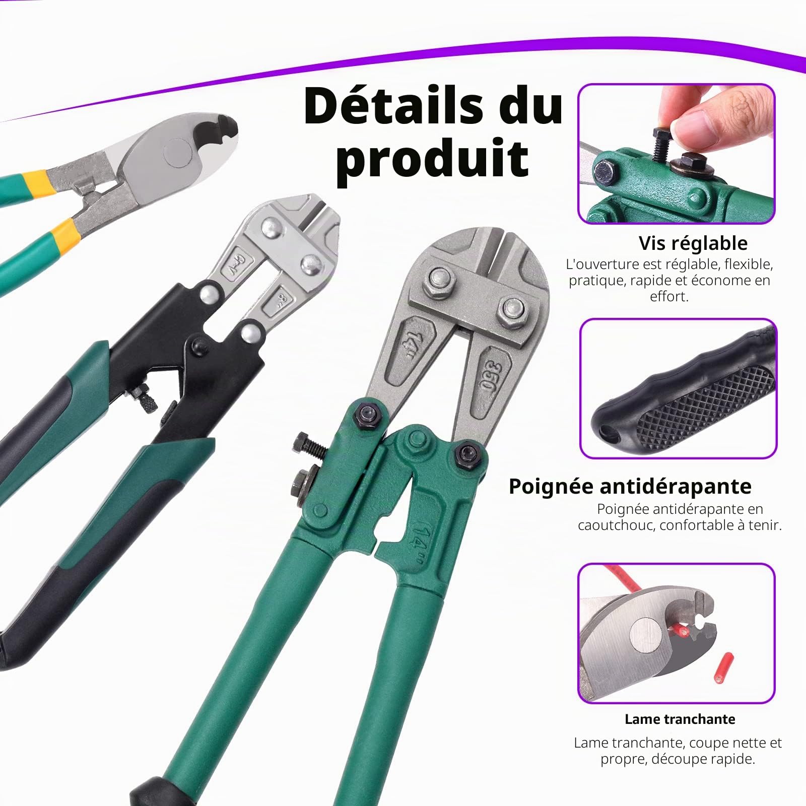 Swpeet Lot de 3 mini coupe-boulons et coupe-câbles