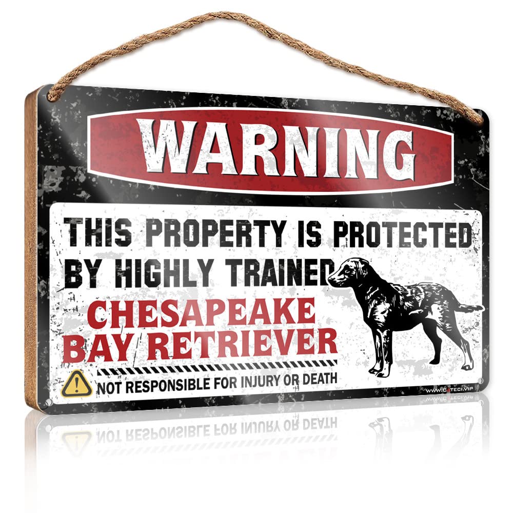 DTHA Door Sign Decoration Warning This Property Is Protected By A Highly Trained Chesapeake Bay Retriever Wooden Sign Summer Door Sign Door Sign Decoration