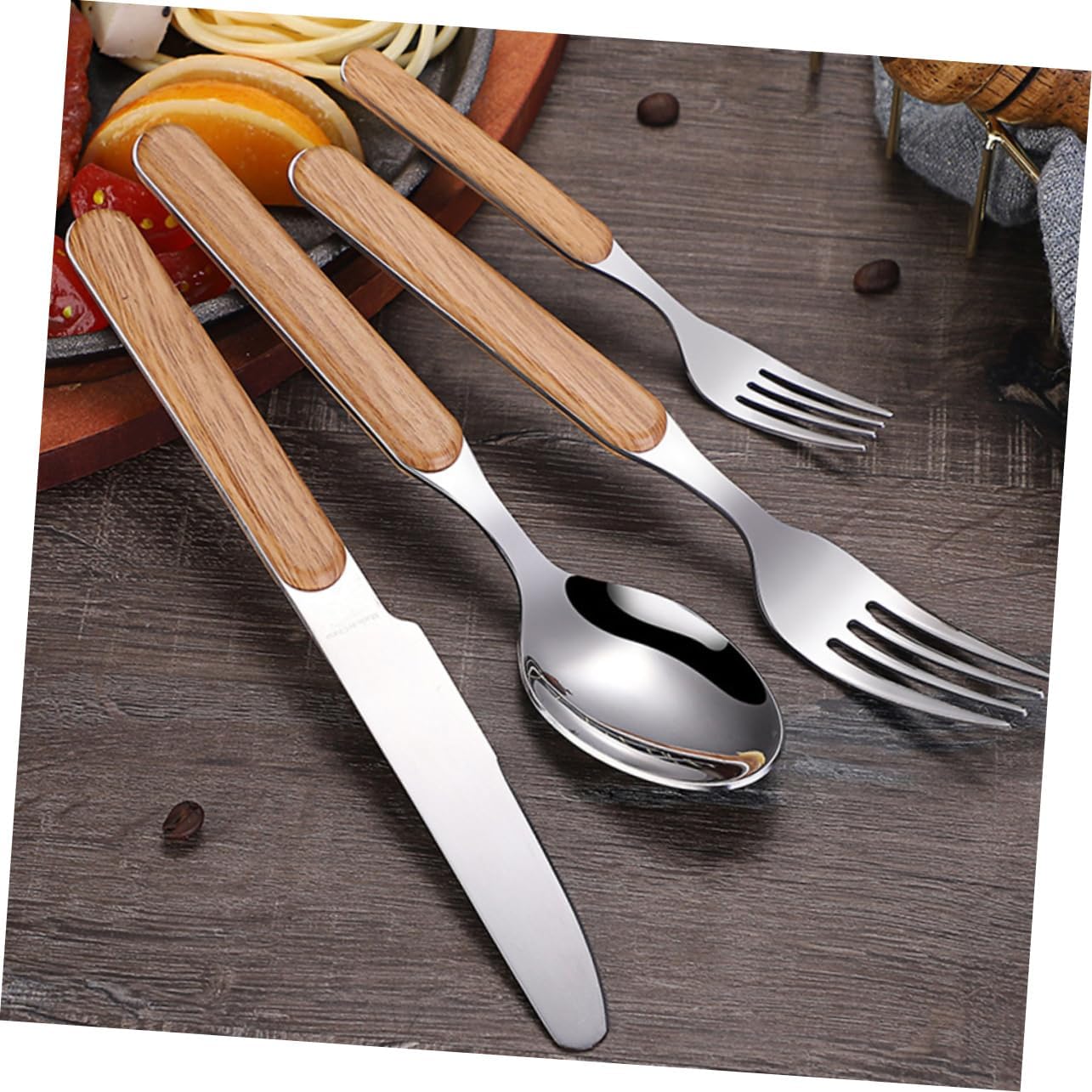 Retro Fork Spoon Set 4 Pcs Stainless Steel with ABS Wood Grain Xmas