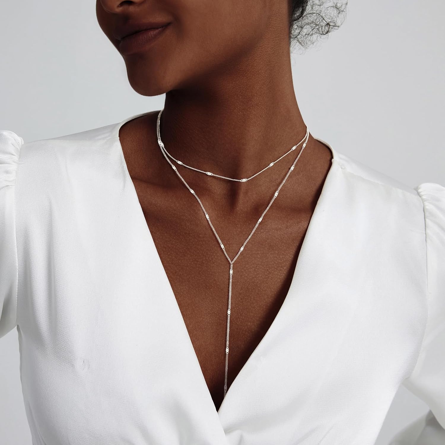 LULII Lariat Gold Necklace for Women Trendy Dainty 14k Gold Plated/Silver Layered Chain Drop Necklaces Y-Shaped Necklace Jewelry for Women Gifts