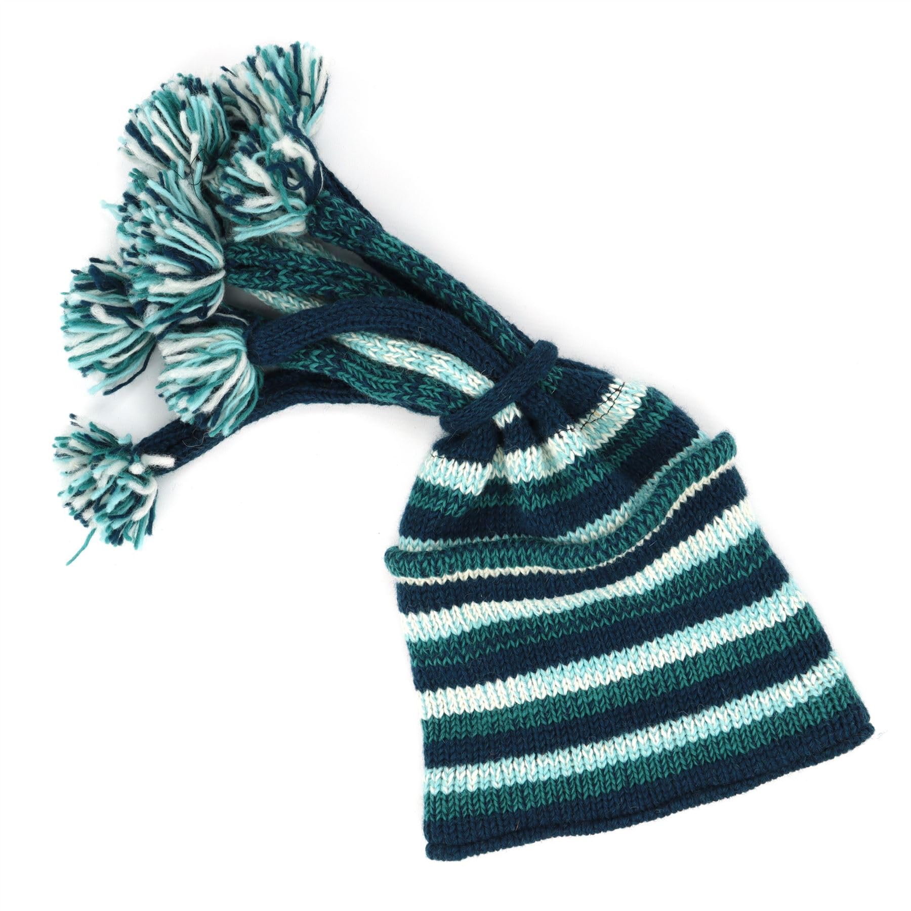 Loudelephant Sd Teal Hand Knitted Beanie Fountain Tassel Hat