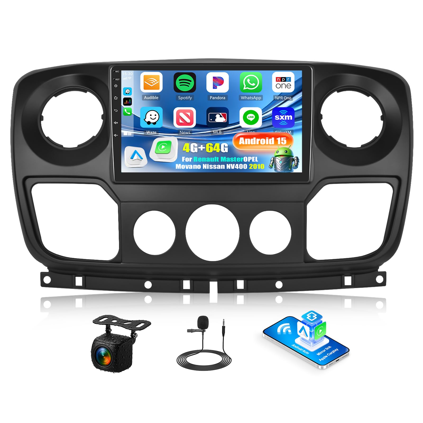 CAMECHO 4 + 64 G 10 cali Android 15 radio samochodowe do Renault Master/OPEL Movano/Nissan NV400 2010 z bezprzewodowym Carplay Android Auto, nawigacja GPS Radio ekran dotykowy HD z Bluetooth WiFi RDS