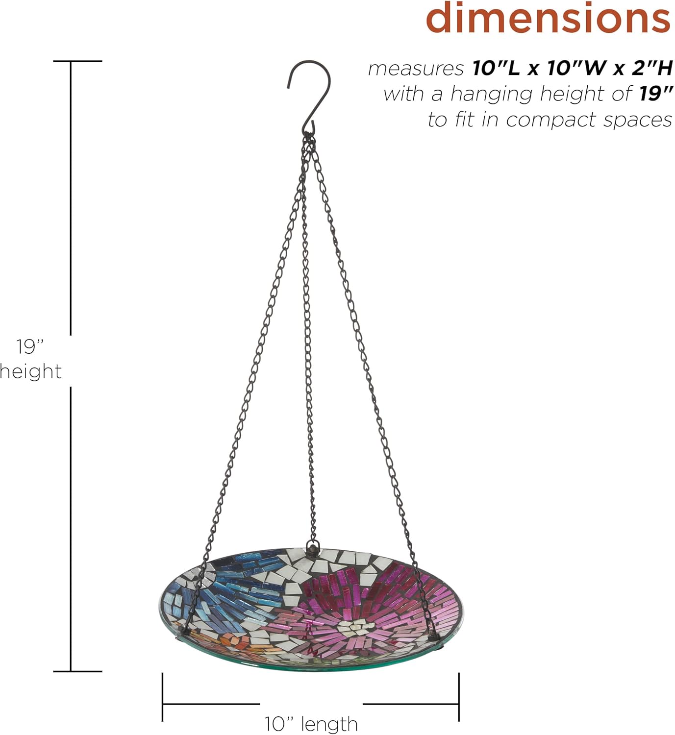 Alpine Corporation HMD214 Alpine 10" Round Glass Mosaic Floral Hanging, Multicolor Birdbath : Patio, Lawn & Garden