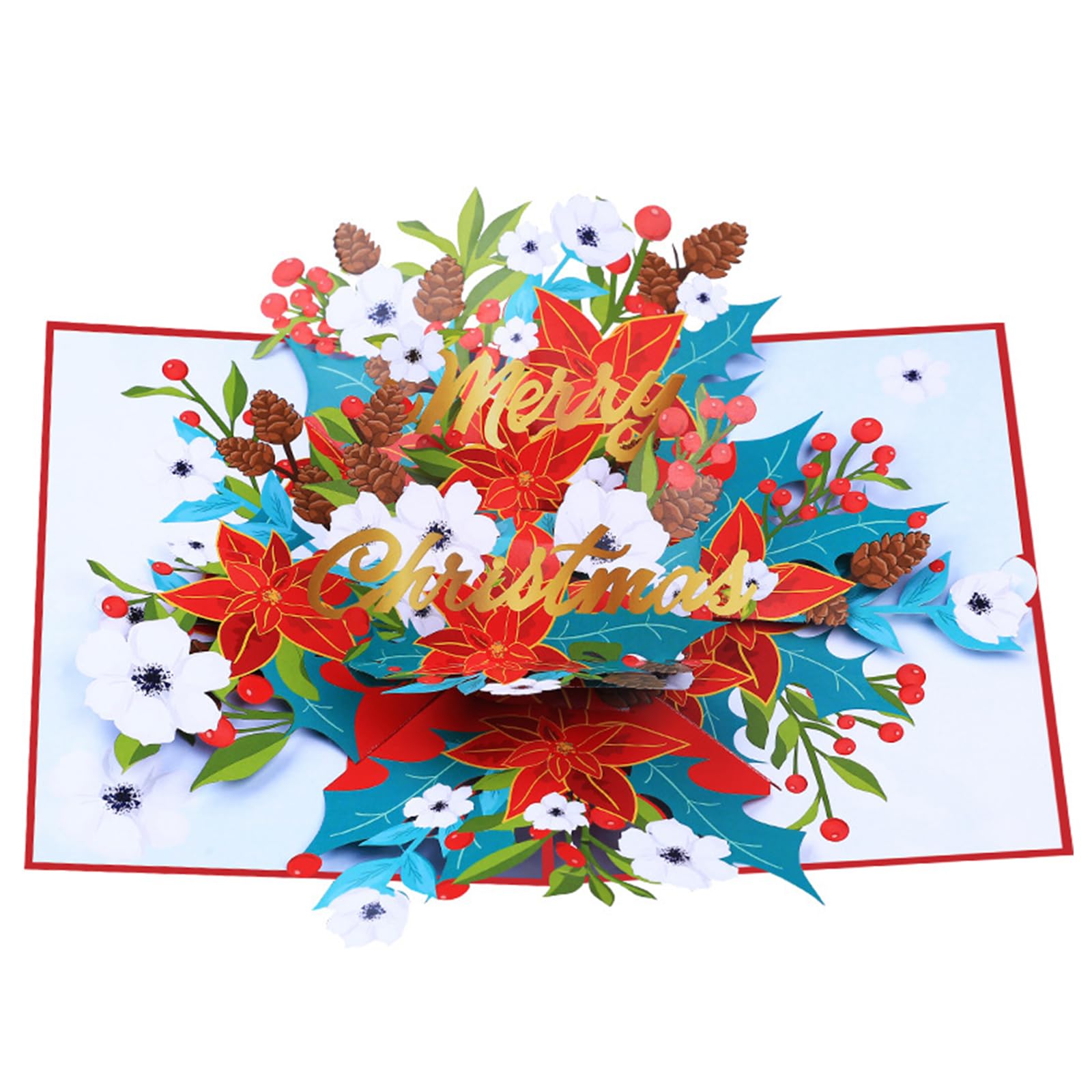 Kalttoy 1 Set 3D Christmas Flower Card Unique Christmas Flower 3D Card Paper For Greetings Folding