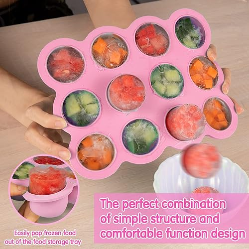 Miniatura 5 de Almacenamiento de alimentos para bebés, 12 bandejas de silicona para congelador de 1.5 onzas con tapa, recipientes de silicona de grado alimenticio