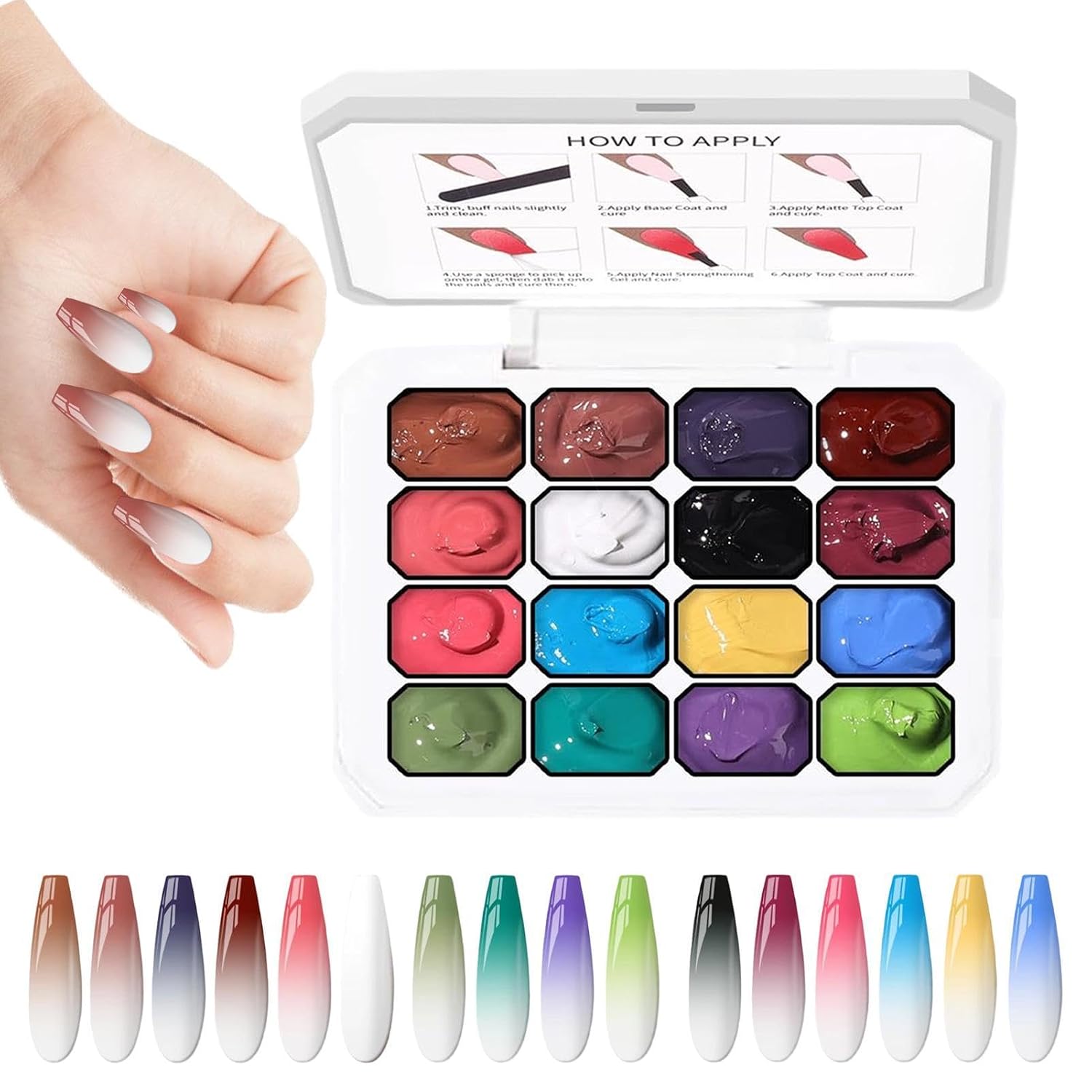Painting Gel - 16 Colors Gradient Palette, 32ml Professional Manicure Art Kit with Creamy Texture, Easy Blend Nail Polishing for Beginners, Portable Studio Set for Home Salon
