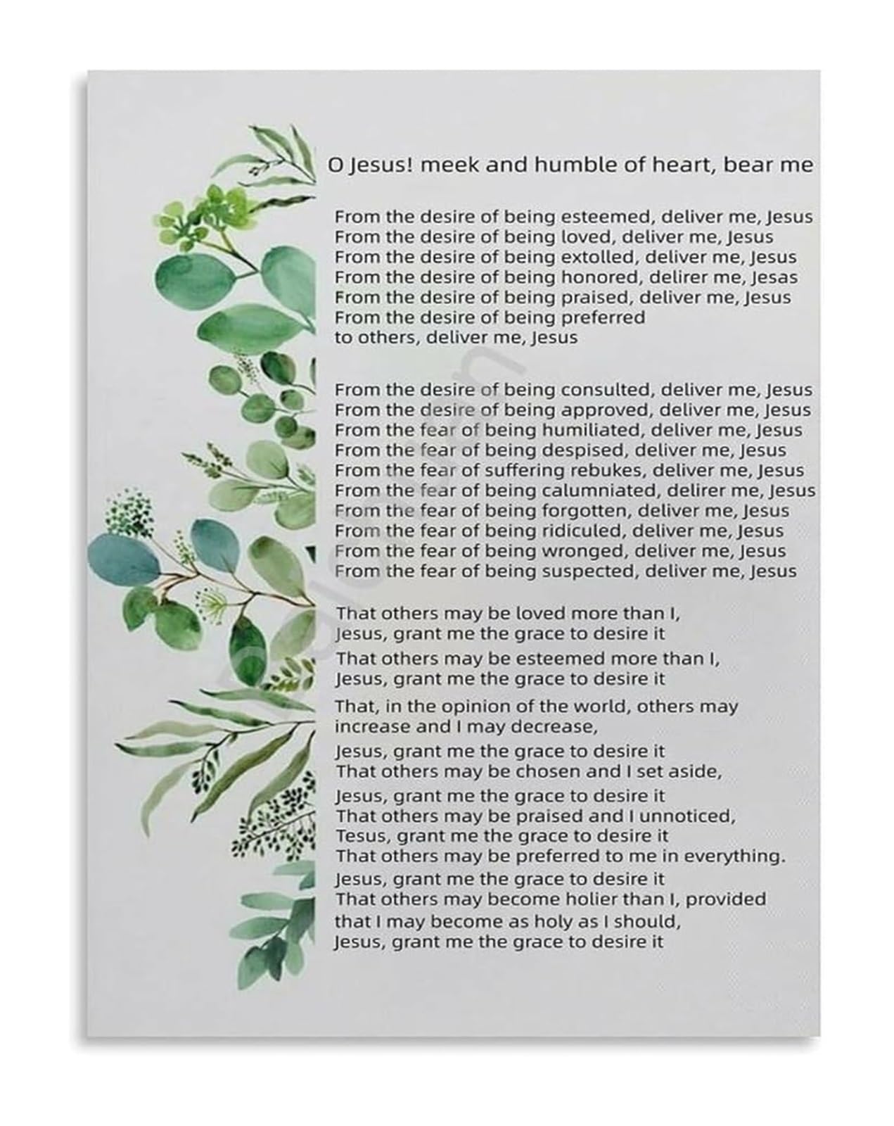 MQXFCZUX Inspirational Scripture Wall-Art Litany of Humility Catholic Prayer Canvas Print for Humble Living Room Framed,16x24inch(40x60cm)