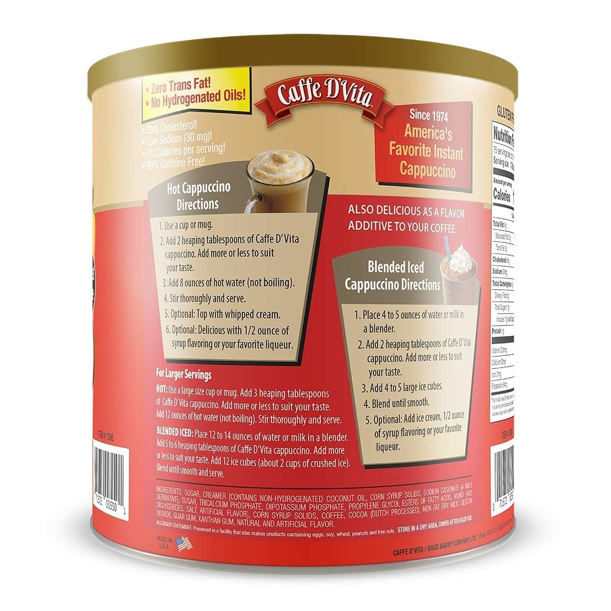 Cafe Moocha Cappuccino Mix - Instant Cappuccino Mix, Gluten Free, No Cholesterol & Trans Fat, 99% Caffeine Free, Mocha Mix - 4 lb. can (64 oz.) plus Elesbão 22 sticker