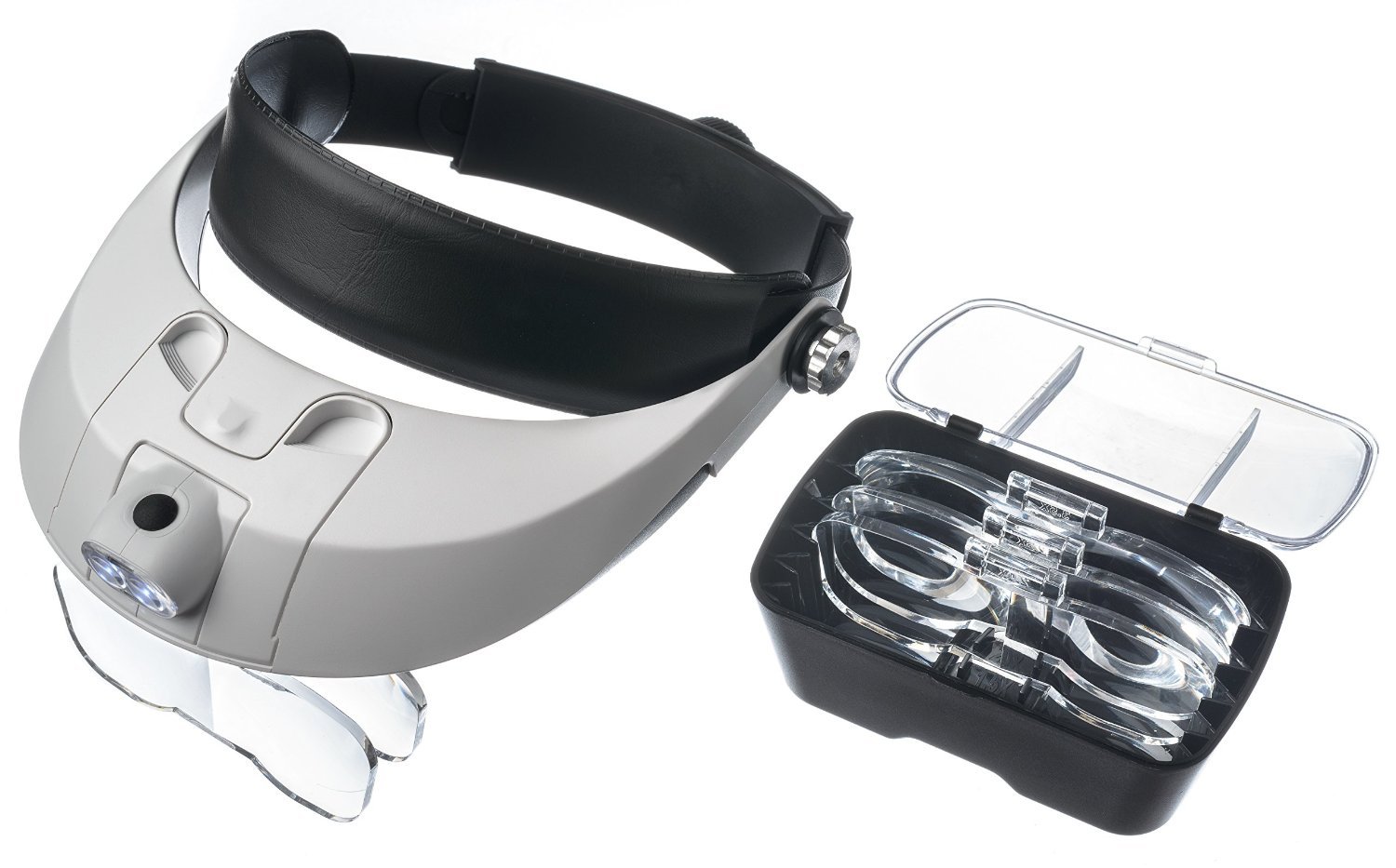 Head Mount Magnifier, SPANE 2016 Handsfree Magnifier with Detachable LED Head Lamp - 5 Interchangeable Lens. Comfortable Fit and Adjustable Helmet Band ABS Molded Acrylic Lens