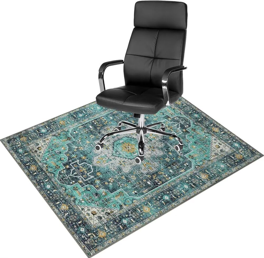 Tapis de Bureau Design Imprimé Vert Antidérapant Lavable 90X190 pour Chambre