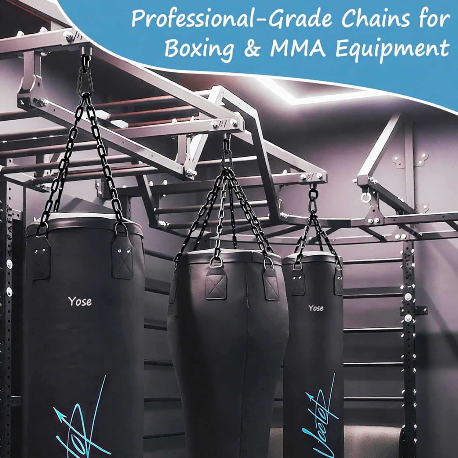 YOSE 4 Pack 25in Heavy Duty Swing Chains with 8 Carabiners, Black Stainless Steel Hanging Chains with Hooks for Hammock Chair, Porch Swing, Hanging Basket, Gym, 1200LB Capacity
