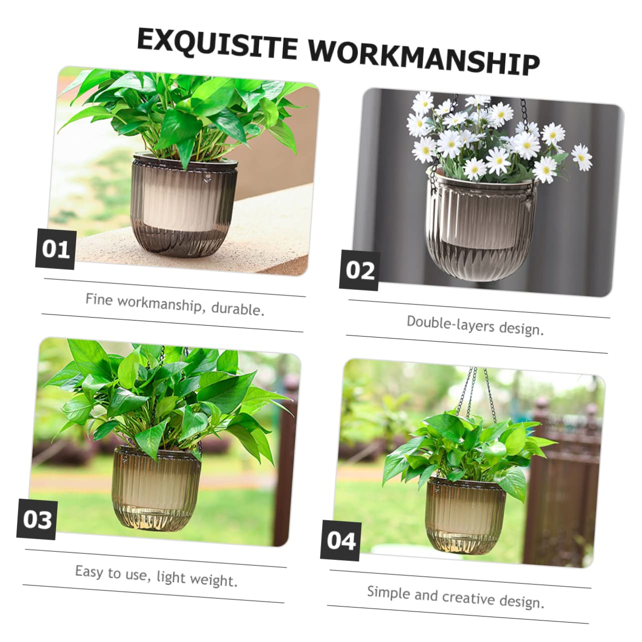 POPETPOP 3pièces Jardinière Suspendue Auto-irrigable Pots de Fleurs pour Plantes Intérieur Jardinières Suspendues pour Balcon et Maison