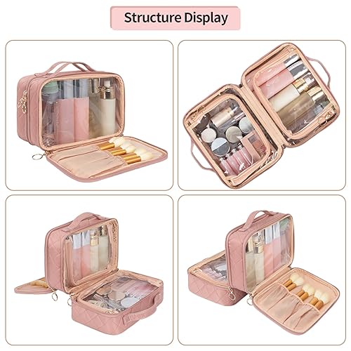 Miniatura 2 de OCHEAL Bolsa de maquillaje, bolsa de cosméticos de doble capa, estuche transparente de gran capacidad para cosméticos para mujeres, artículos