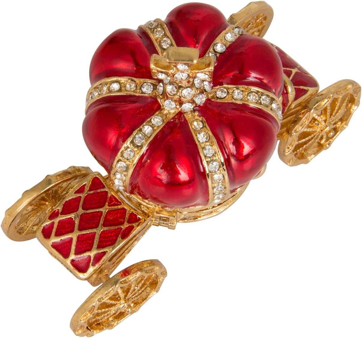 QIFU Hand Painted Enameled Red Pumpkin Carriage Jewelry Trinket Box Hinge - Image 2