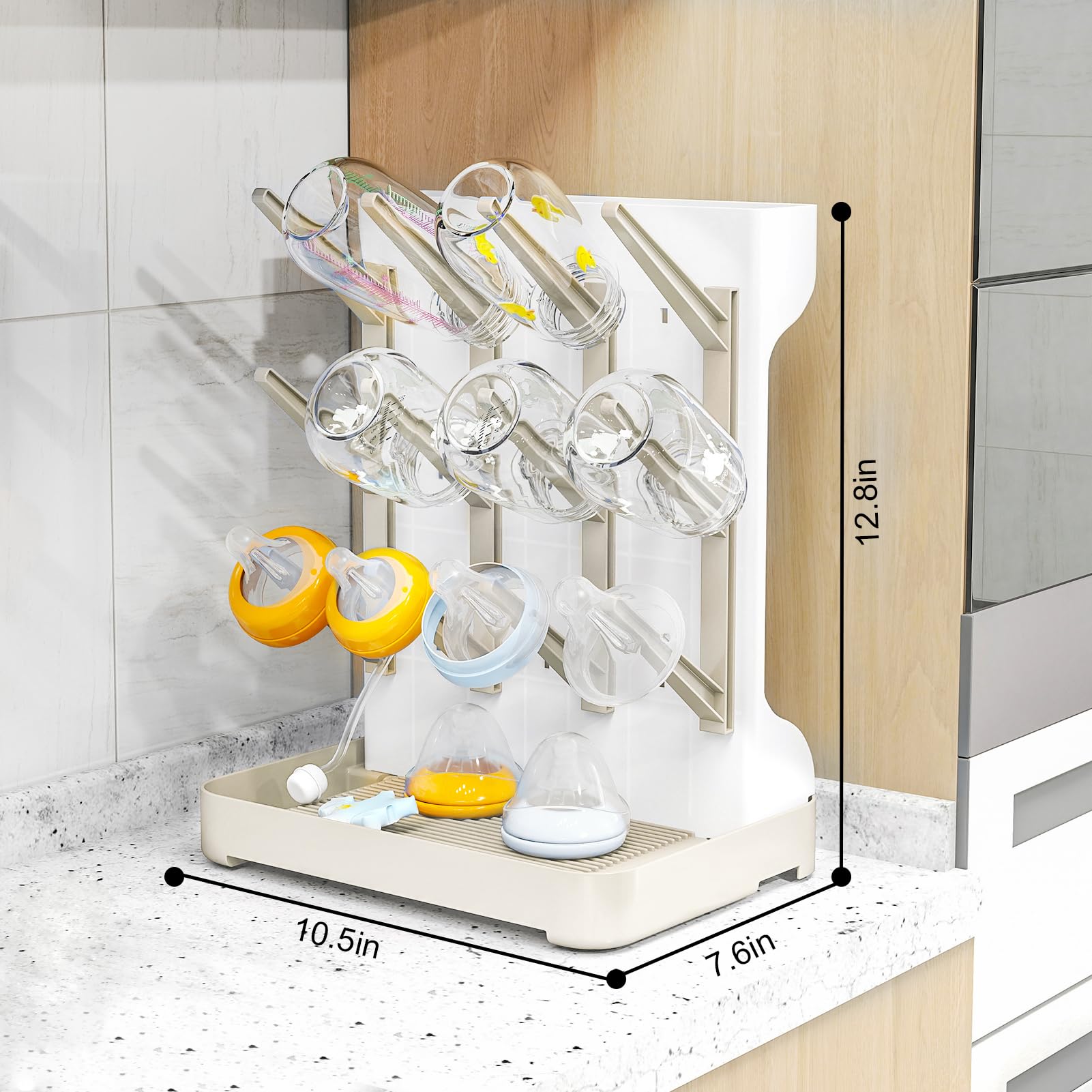 GoMaihe Scolapiatti verticale per biberon – Supporto per asciugacapelli – Supporto salvaspazio per biberon e accessori per neonati beige