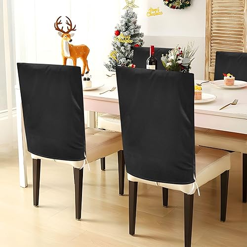 Miniatura 4 de Juego de 6 fundas decorativas de asiento negras para sillas de comedor retro, fundas extraíbles para sillas de comedor
