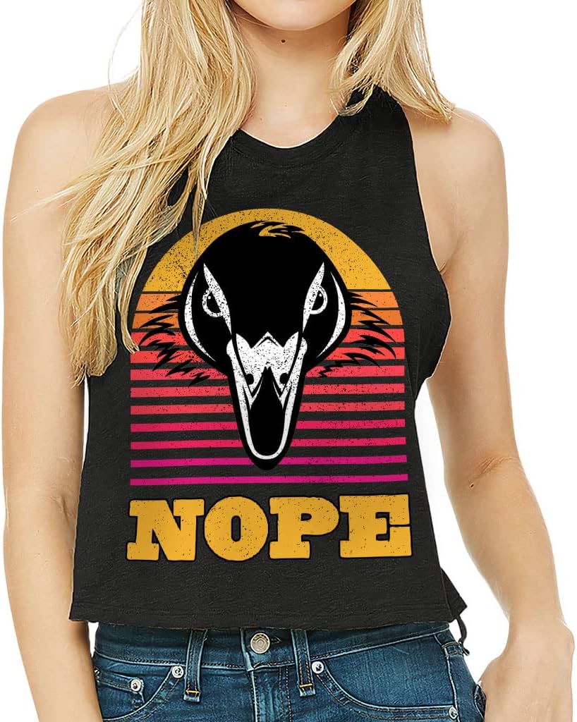 Bird Print Racerback Cropped Tank - Nope Women's Tank - Art Tank Top - Black, XL