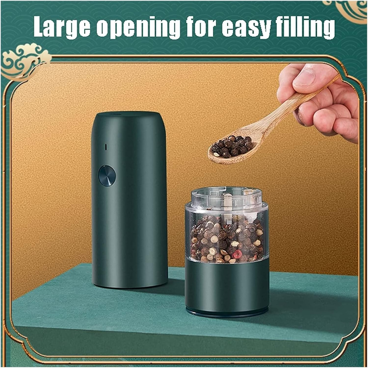 Refillable Pepper Mill USB Electric Salt And Pepper Grinder Set, Rechargeable Automatic Pepper And Salt Mill Grinder Salt Peppercorn Shakers, 17*4.8cm, White