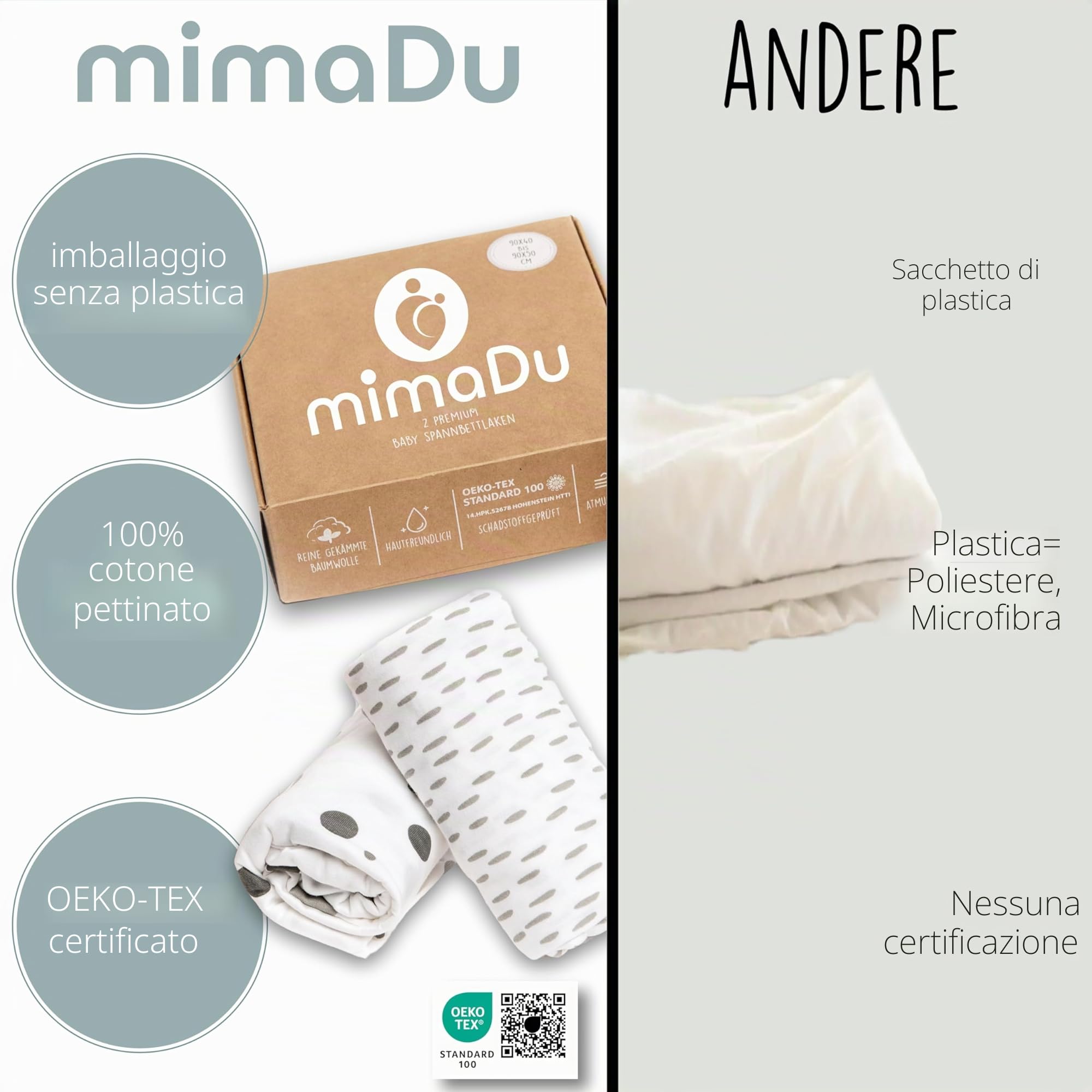 mimaDu - Set di 2 lenzuola per neonati 80x40 cm 100% cotone Oeko-Tex 78x36, 80x35, 40x80 cm - Lenzuoli per passeggini, culle, cesto Mosè, culla - Coprimaterasso per lettini aggiuntivi (punti)