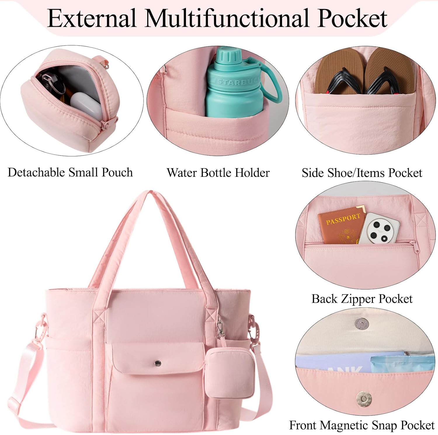 Hospital Bag for Women Labor Delivery with Insulated Pocket, Large Weekender Bag with Waterproof Toiletry Bag, Overnight Bag Travel Duffle Bags for Women with Shoulder Strap (Pink) - Image 4